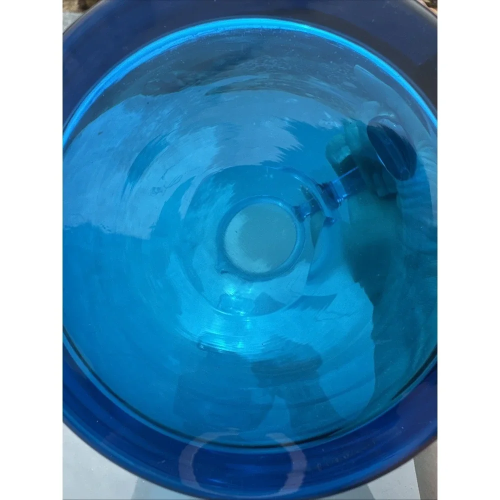 Blenko Vintage Handblown Art Glass Pitcher in Aqua Blue 5.5